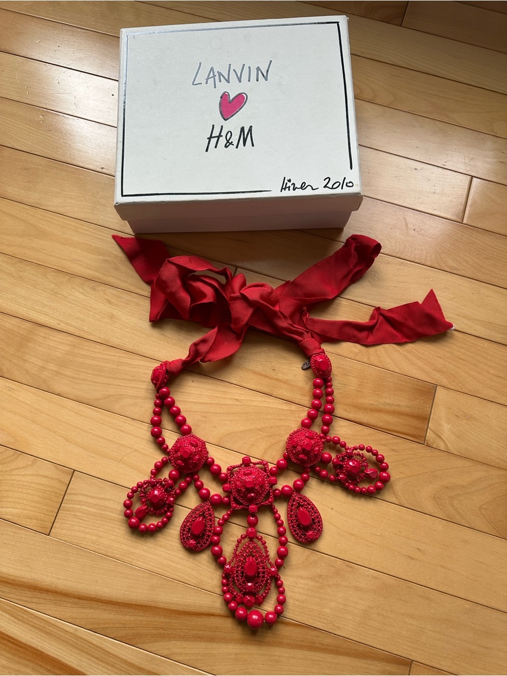 Lanvin for H&M Vibrant Red Beaded Bib Necklace